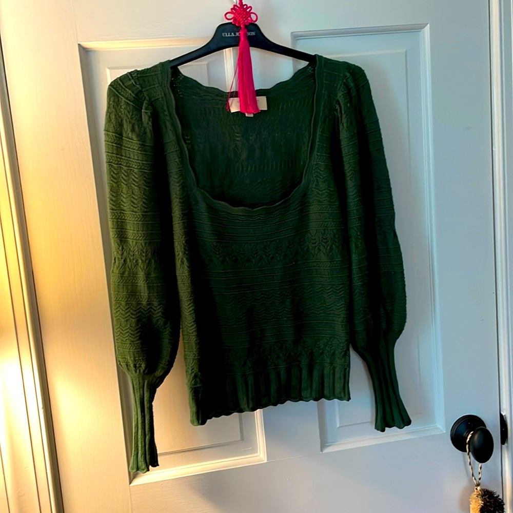 Perfect FLIRTY FRENCH FEMME Sézane FANCY knit sweater top green XS 💋
